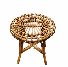 Franco Albini Sgabello Circolare in Rattan e Midollino, Italia 1960s