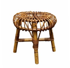 Franco Albini Sgabello Circolare in Rattan e Midollino, Italia 1960s