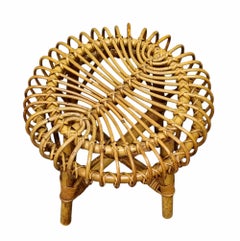 Franco Albini Sgabello Circolare in Rattan e Midollino, Italia 1960s