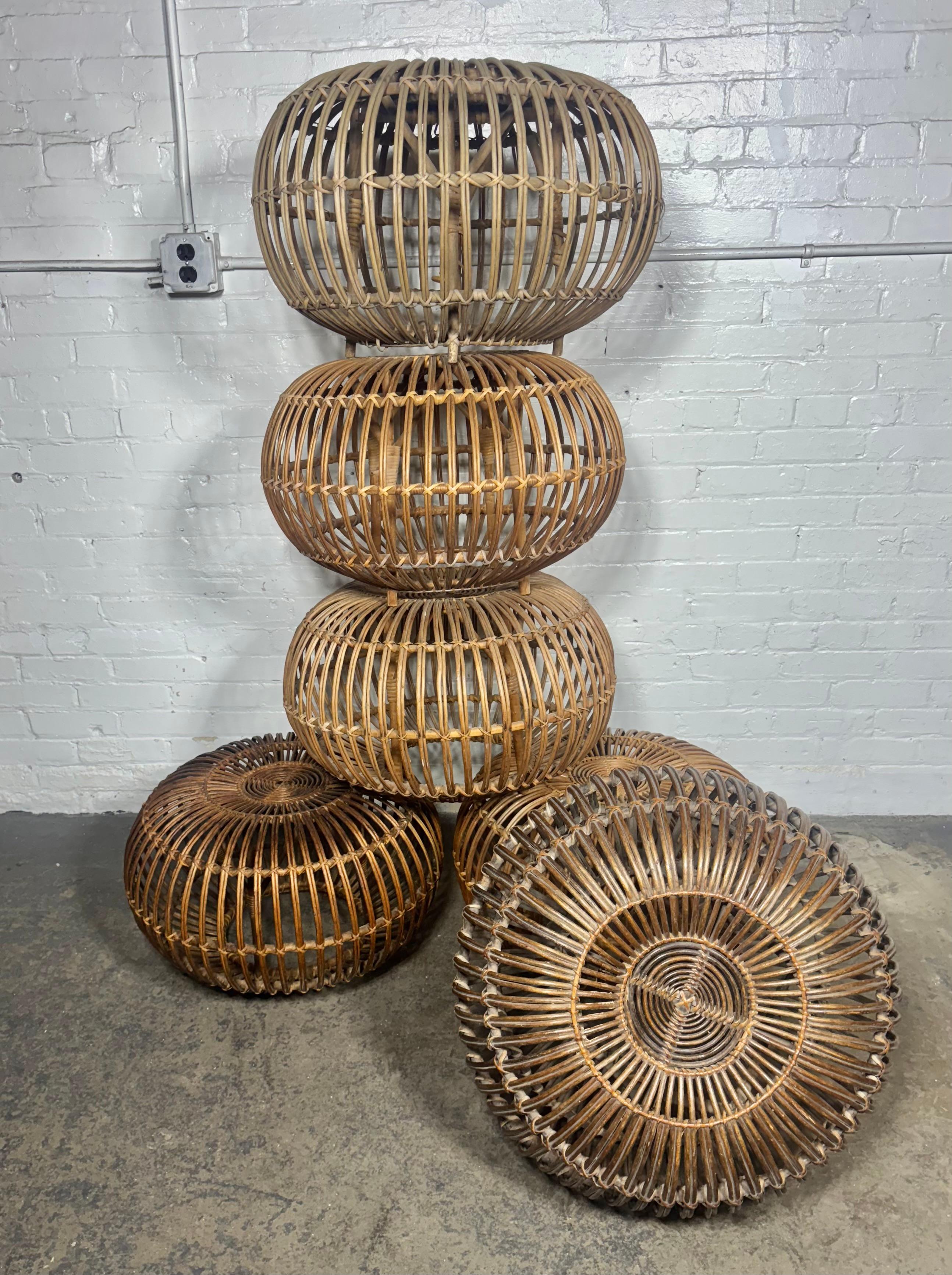 Hand-Crafted Franco Albini Split Reed ottoman or pouf collection (6) Classic Mid Century For Sale