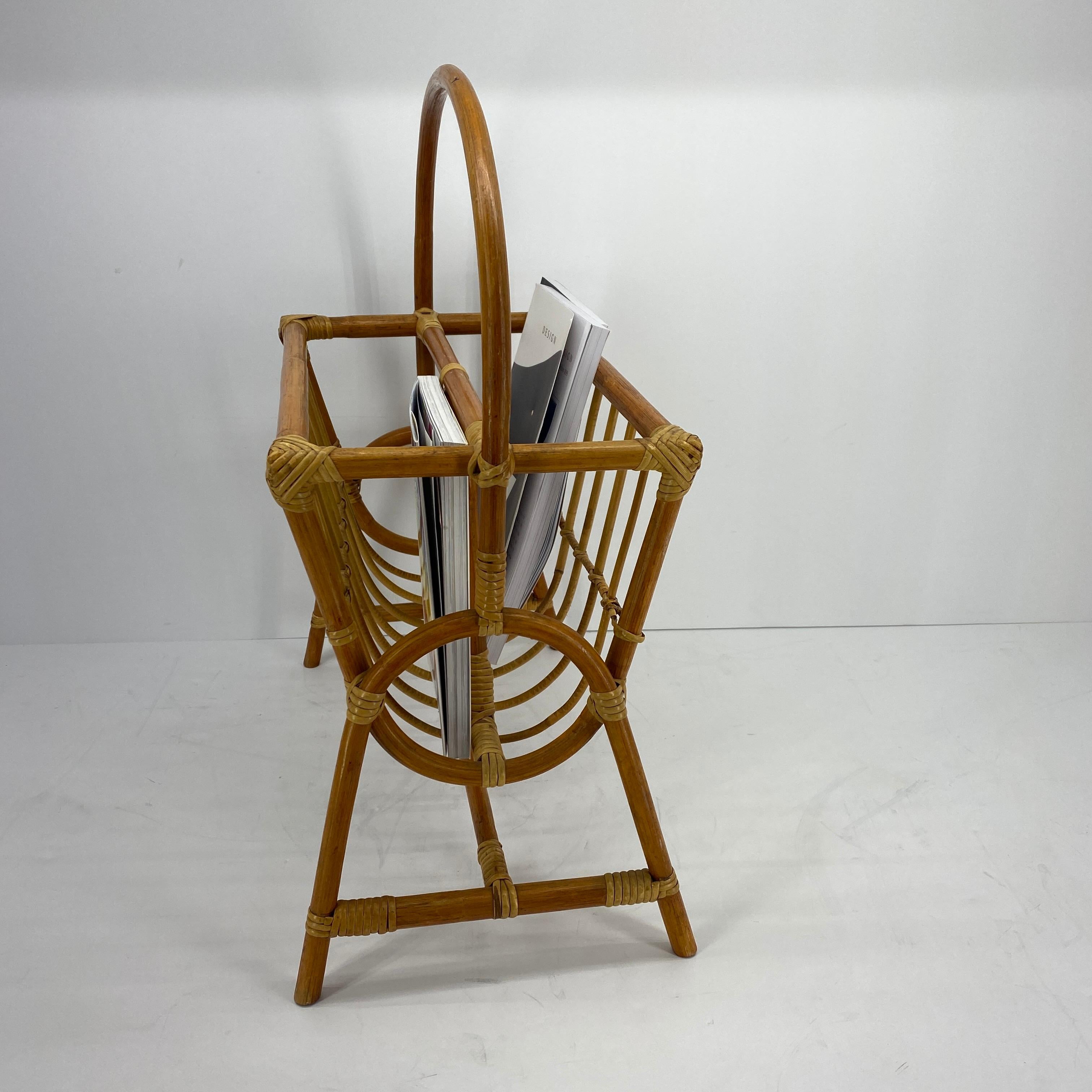 Franco Albini Style Bamboo and Rattan Magazine Rack Mid-Century Modern 6