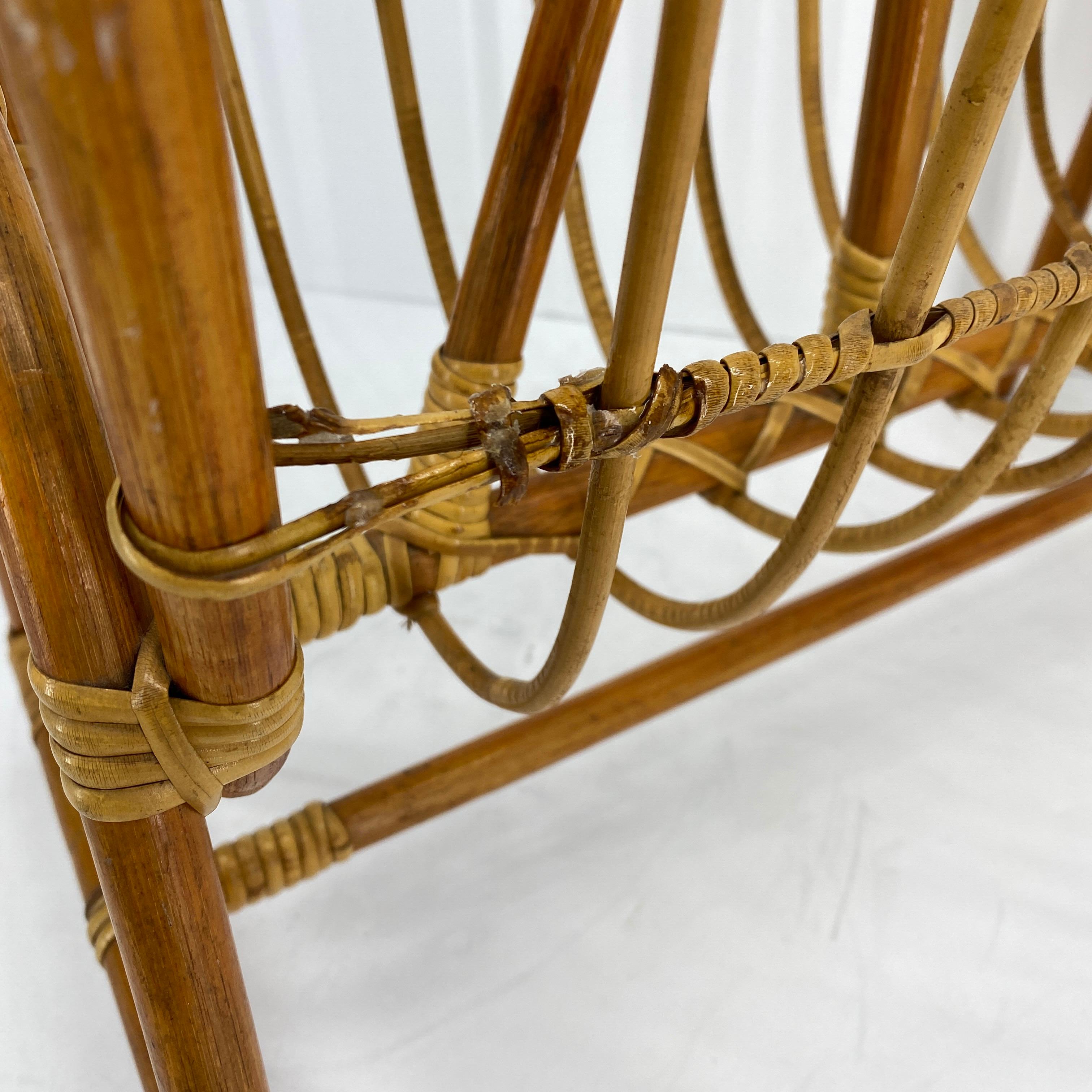 Hand-Crafted Franco Albini Style Bamboo and Rattan Magazine Rack Mid-Century Modern