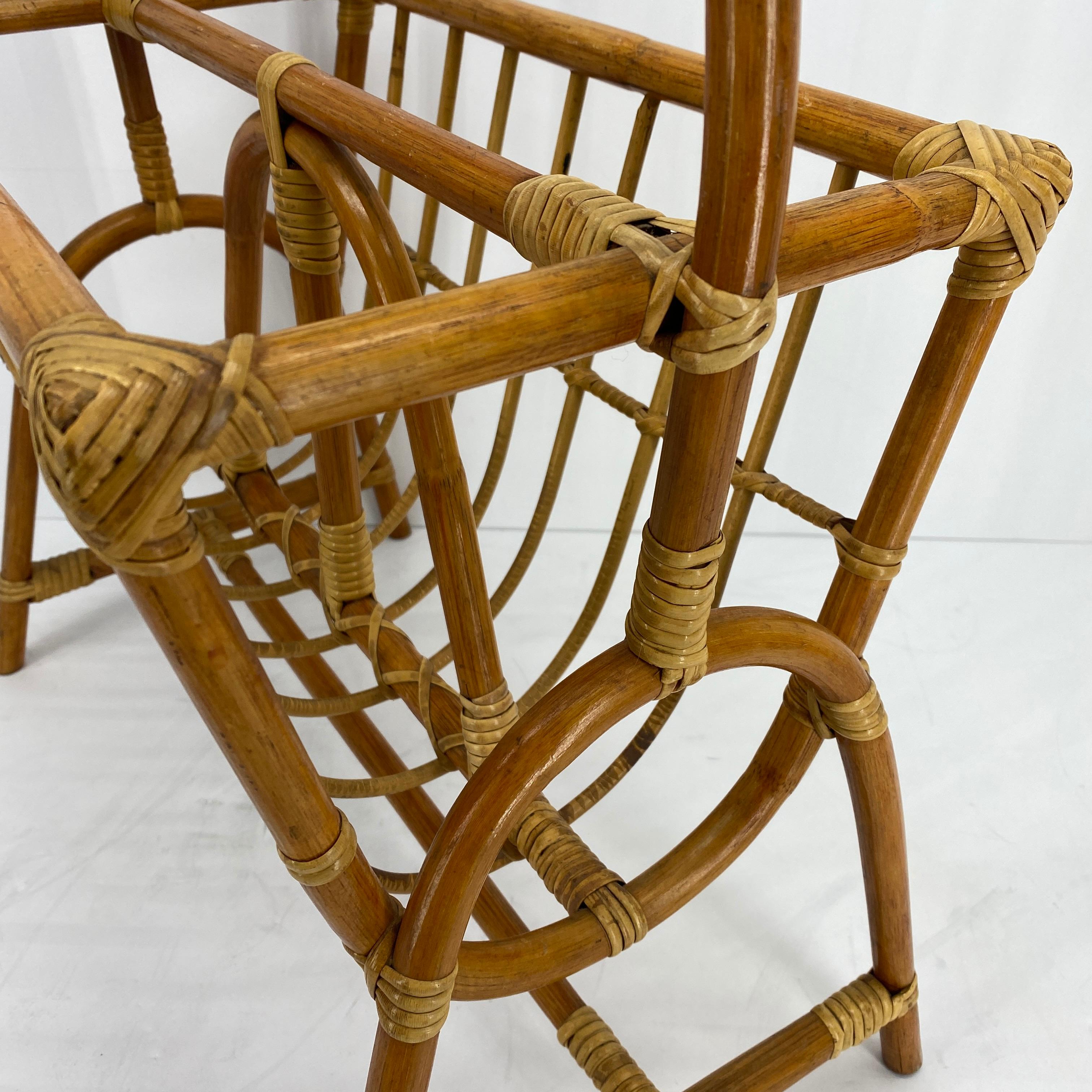 Franco Albini Style Bamboo and Rattan Magazine Rack Mid-Century Modern 1