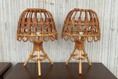 Franco Albini Style Bamboo and Wicker Table Lamp, Italy, 1960s