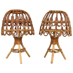 Retro Franco Albini Style Bamboo and Wicker Table Lamp, Italy, 1960s