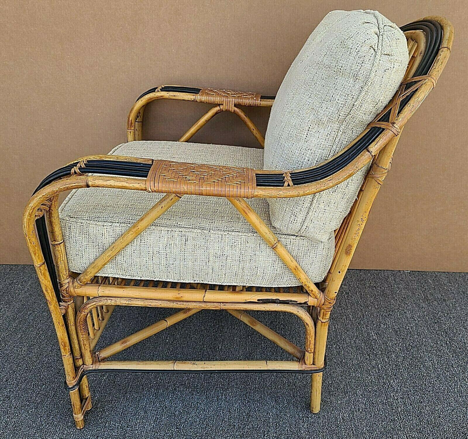 Cotton Franco Albini Style Bamboo Bentwood Rattan Lounge Chair