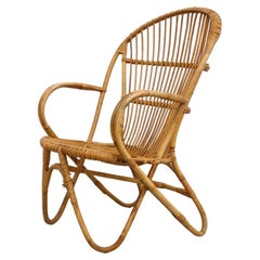 Franco Albini Style Bamboo Lounge Chair with Tall Rounded Back