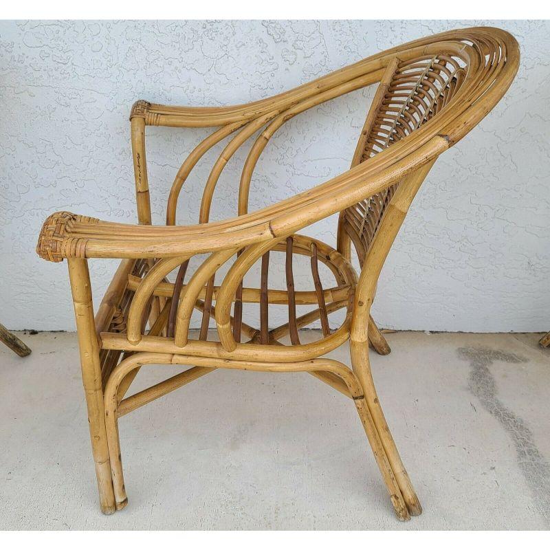 Franco Albini Style Bamboo Rattan Bentwood Armchairs In Good Condition For Sale In Lake Worth, FL