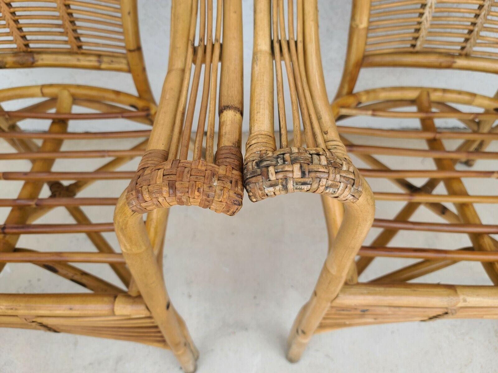 Franco Albini Style Bamboo Rattan Bentwood Armchairs For Sale 4