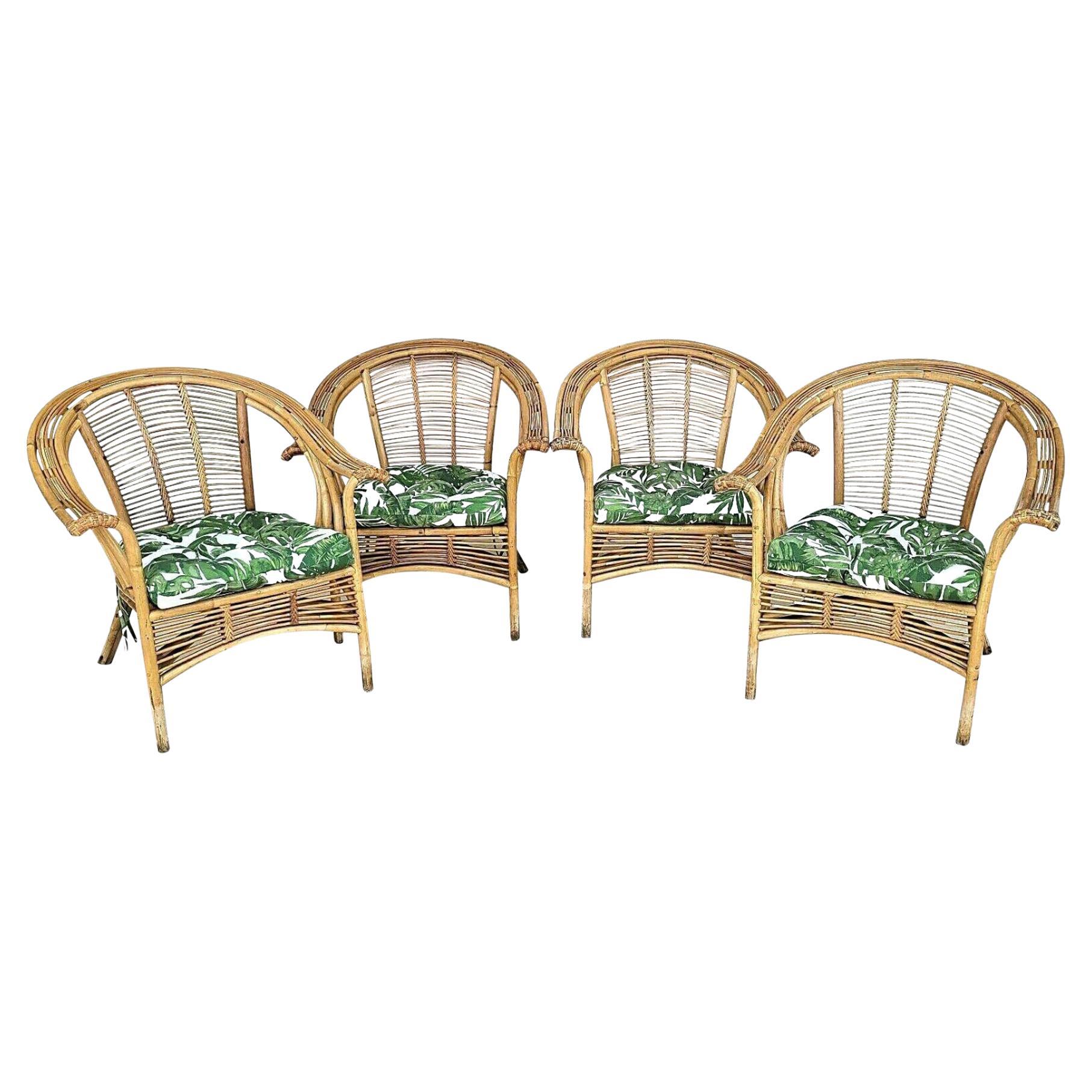 Franco Albini Style Bamboo Rattan Bentwood Armchairs For Sale