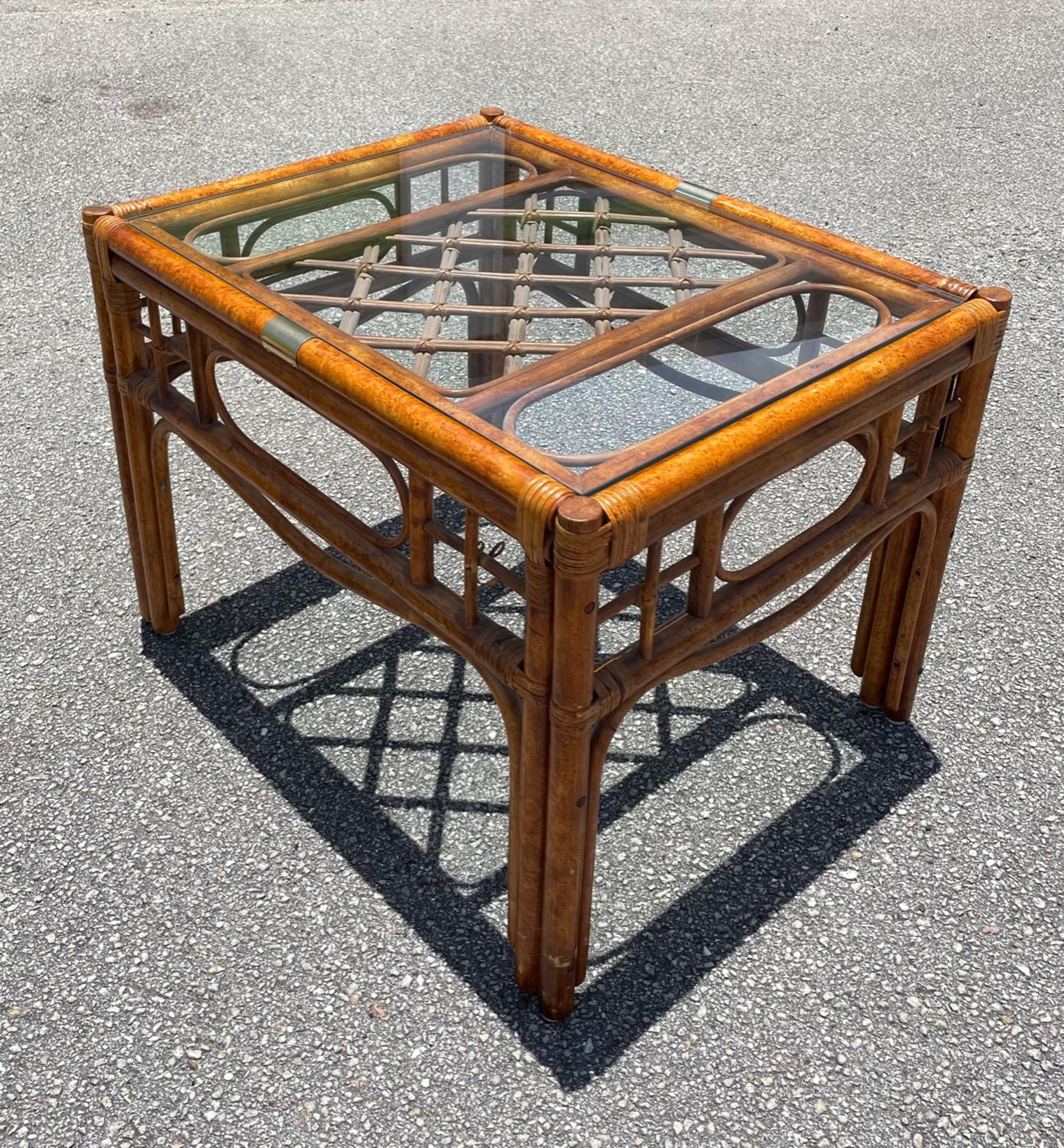 20th Century Franco Albini Style Bamboo Rattan Set of 3, Coffee and Side Tables