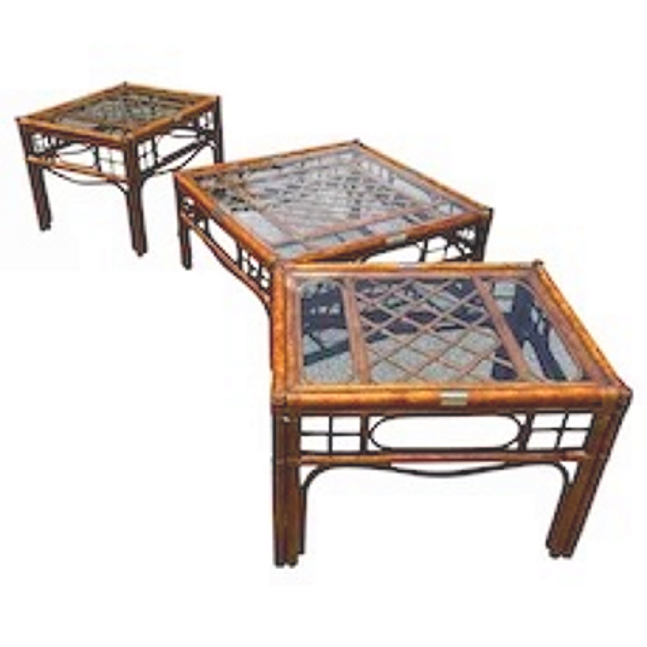 Franco Albini Style Bamboo Rattan Set of 3, Coffee and Side Tables