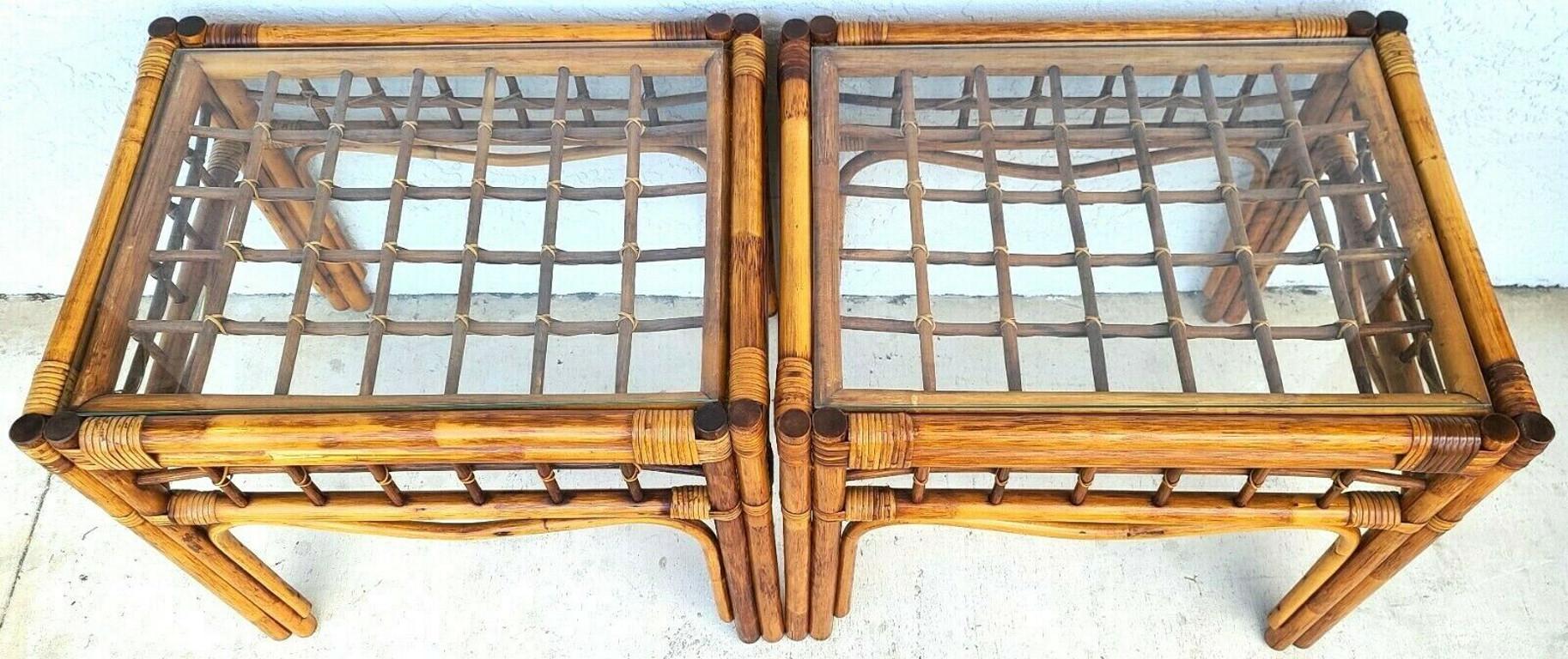 Franco Albini Style Bamboo Rattan Side Tables by Wilshire, Set of 2 In Good Condition In Lake Worth, FL