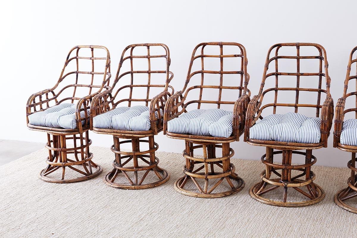 Franco Albini Style Bamboo Rattan Swivel Lounge Chairs 2
