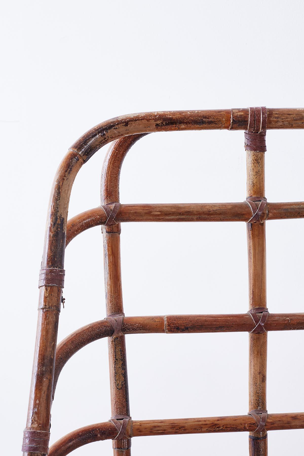 Franco Albini Style Bamboo Rattan Swivel Lounge Chairs 5