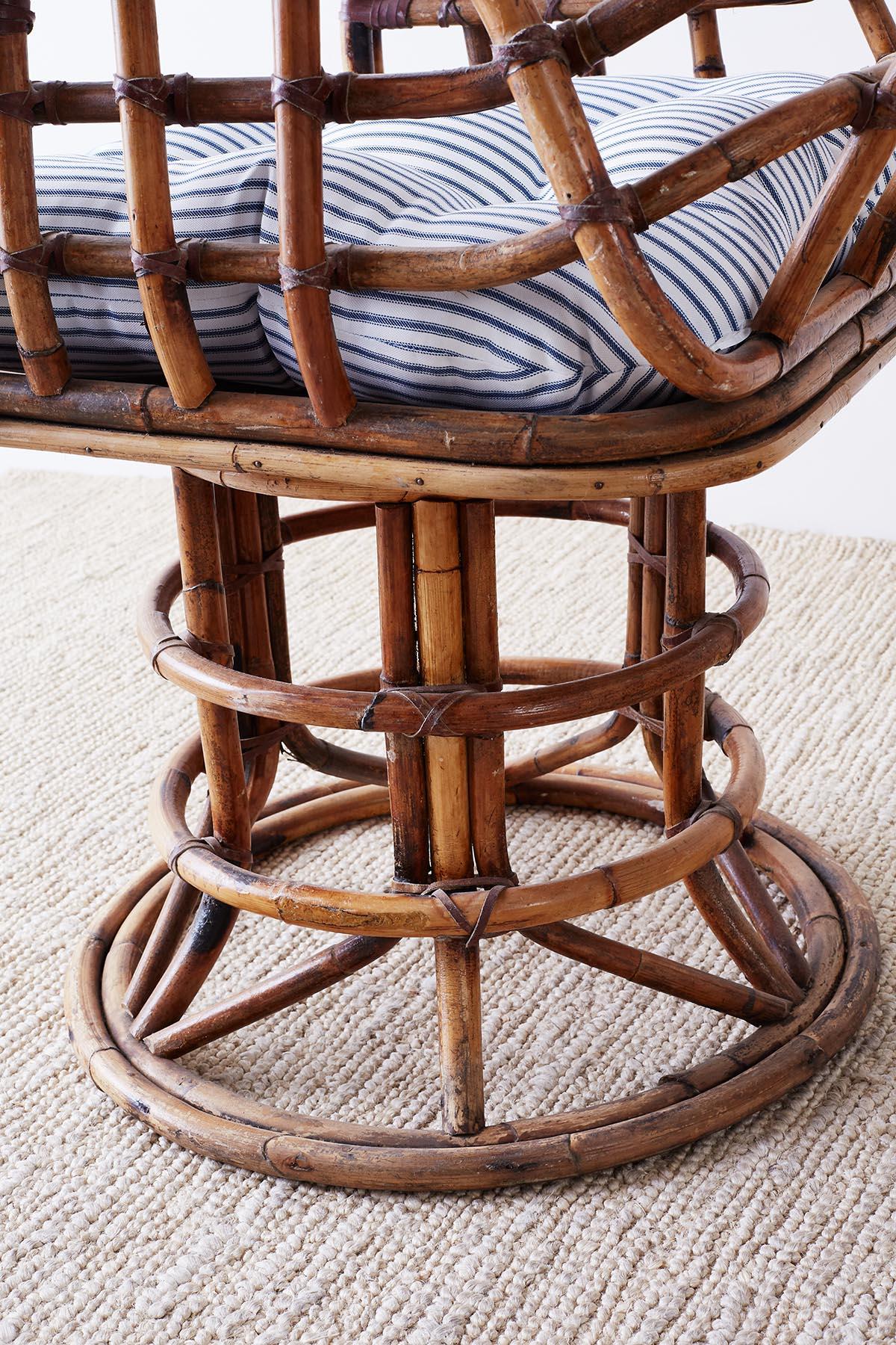 Franco Albini Style Bamboo Rattan Swivel Lounge Chairs 8