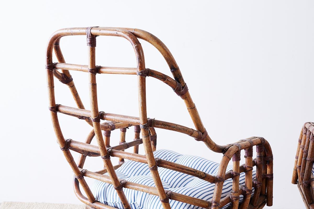 Franco Albini Style Bamboo Rattan Swivel Lounge Chairs 10