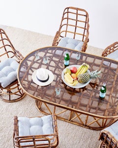Franco Albini Style Bamboo Rattan Swivel Lounge Chairs