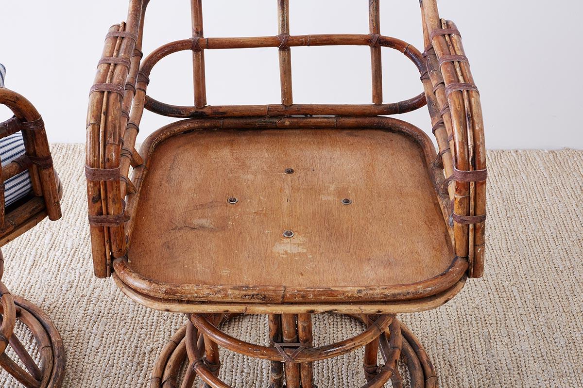 Franco Albini Style Bamboo Rattan Swivel Lounge Chairs 12