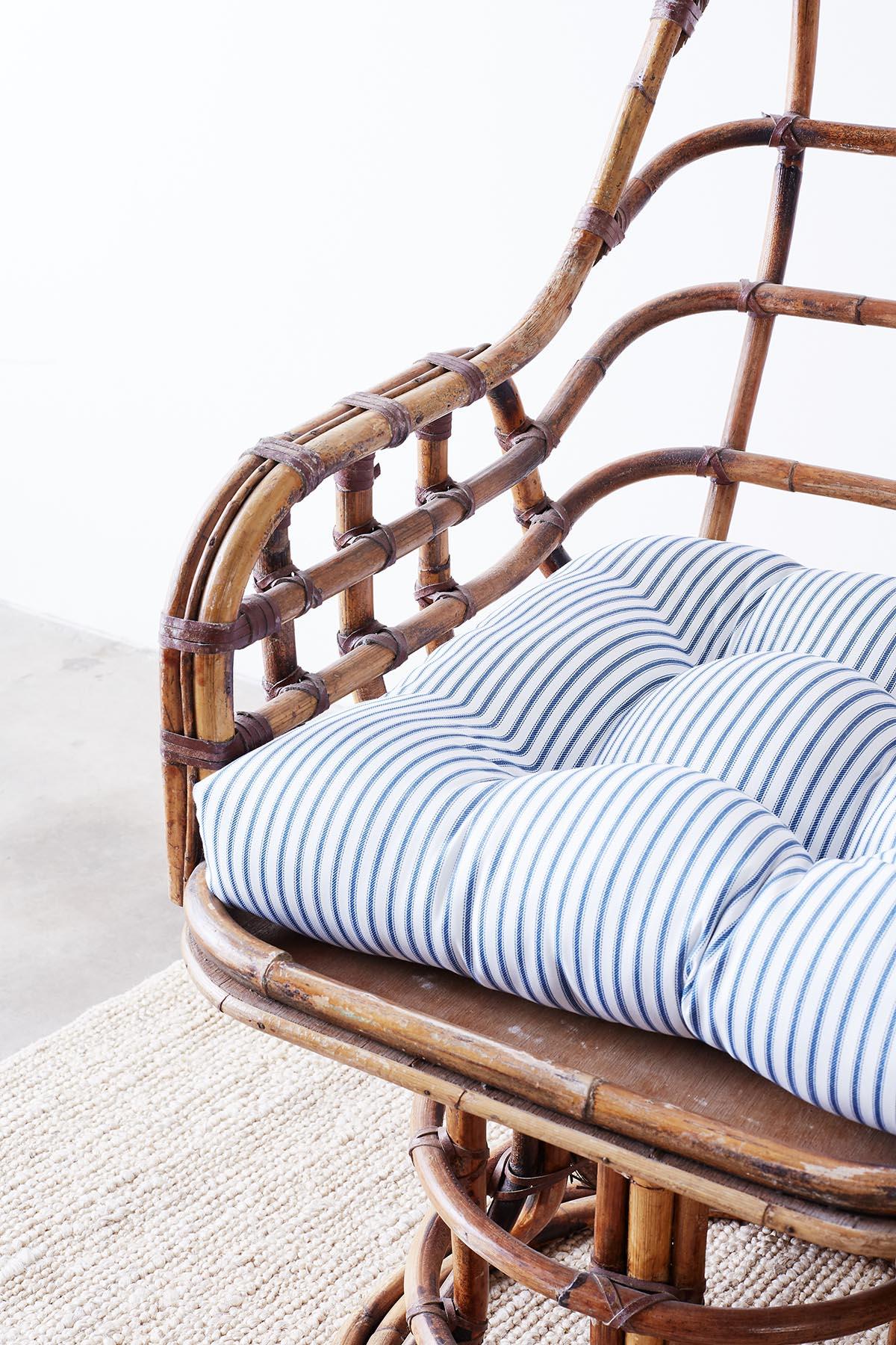 Franco Albini Style Bamboo Rattan Swivel Lounge Chairs 1