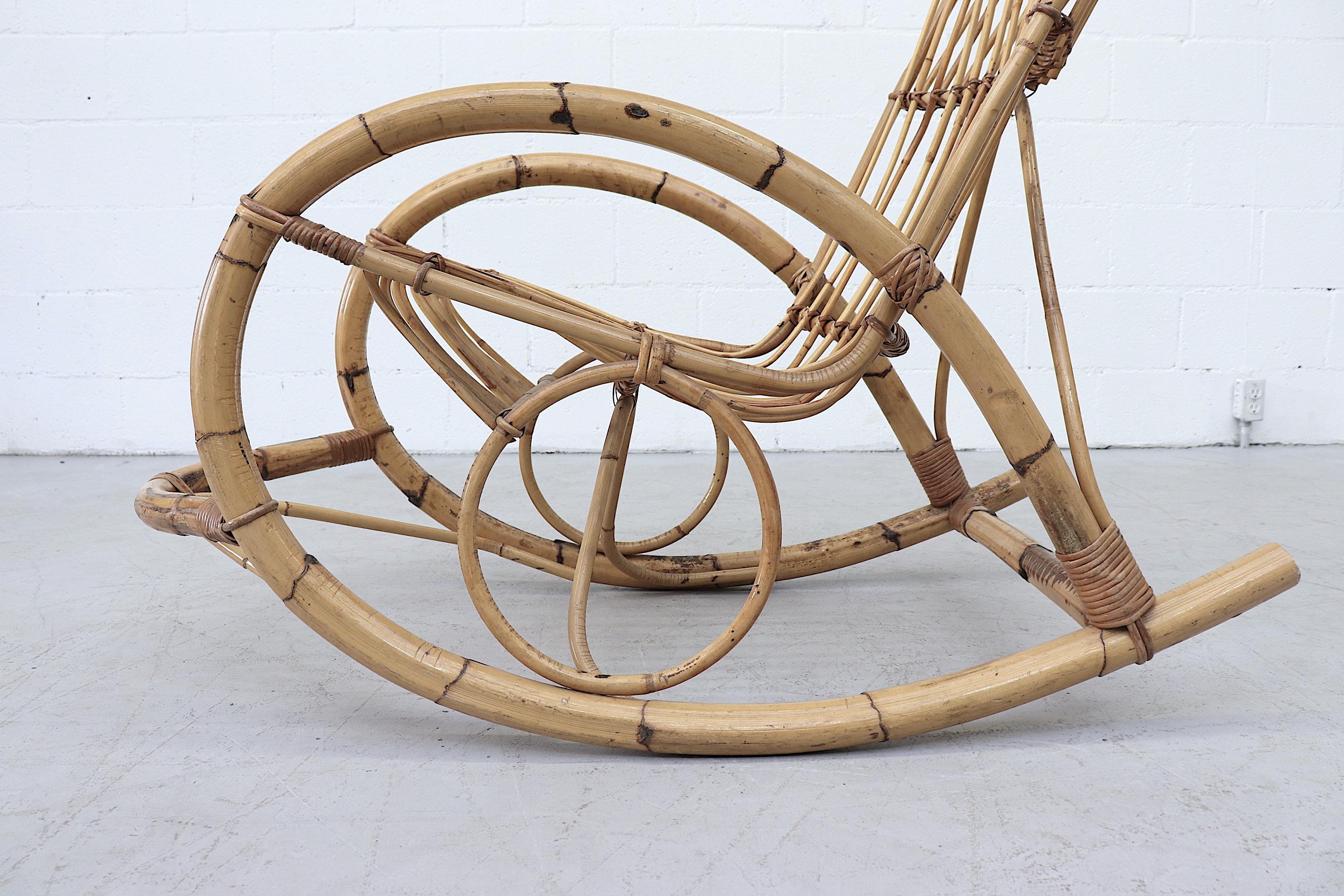 Franco Albini Style Bamboo Rocking Chair 1