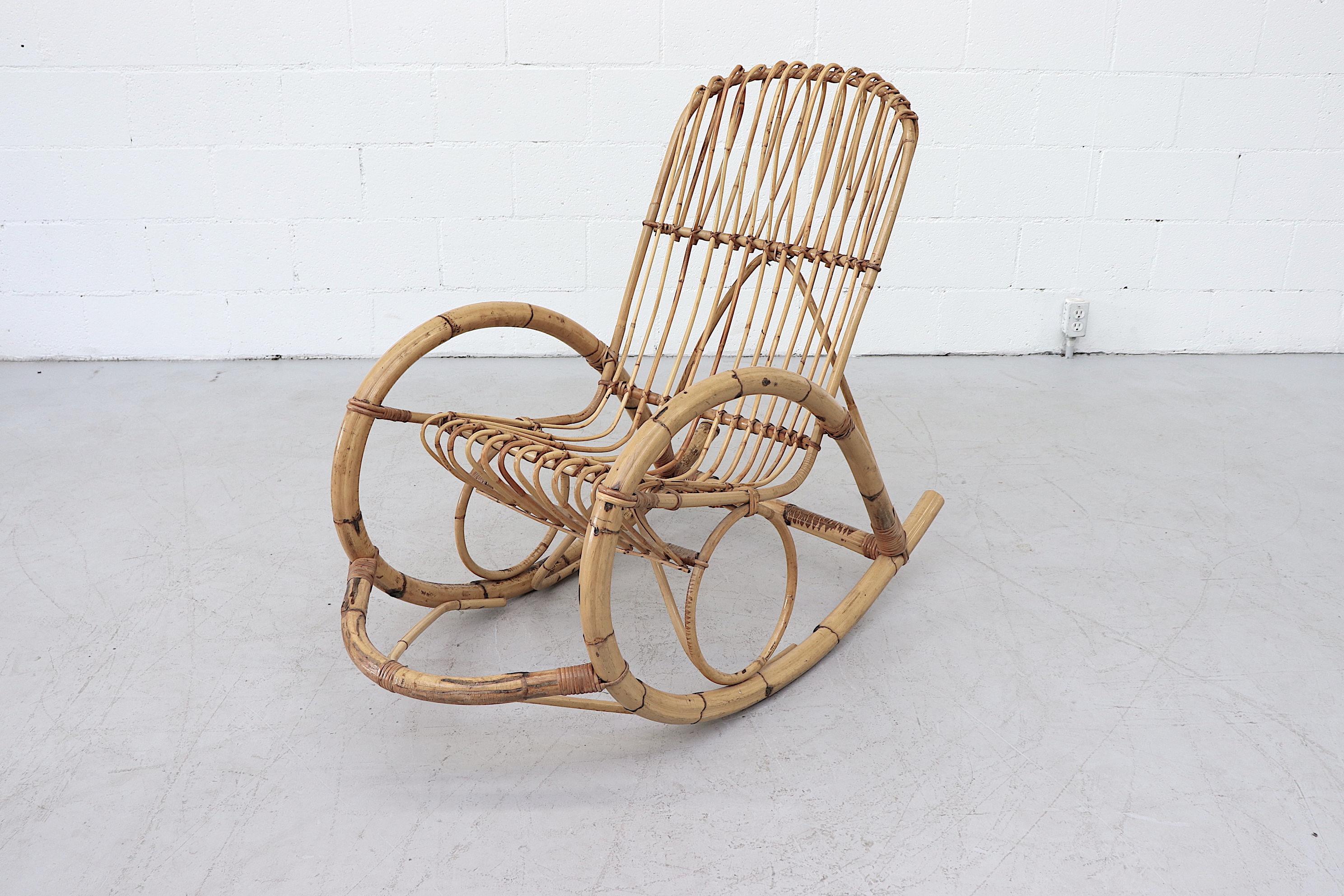 Mid-Century Modern Franco Albini Style Bamboo Rocking Chair