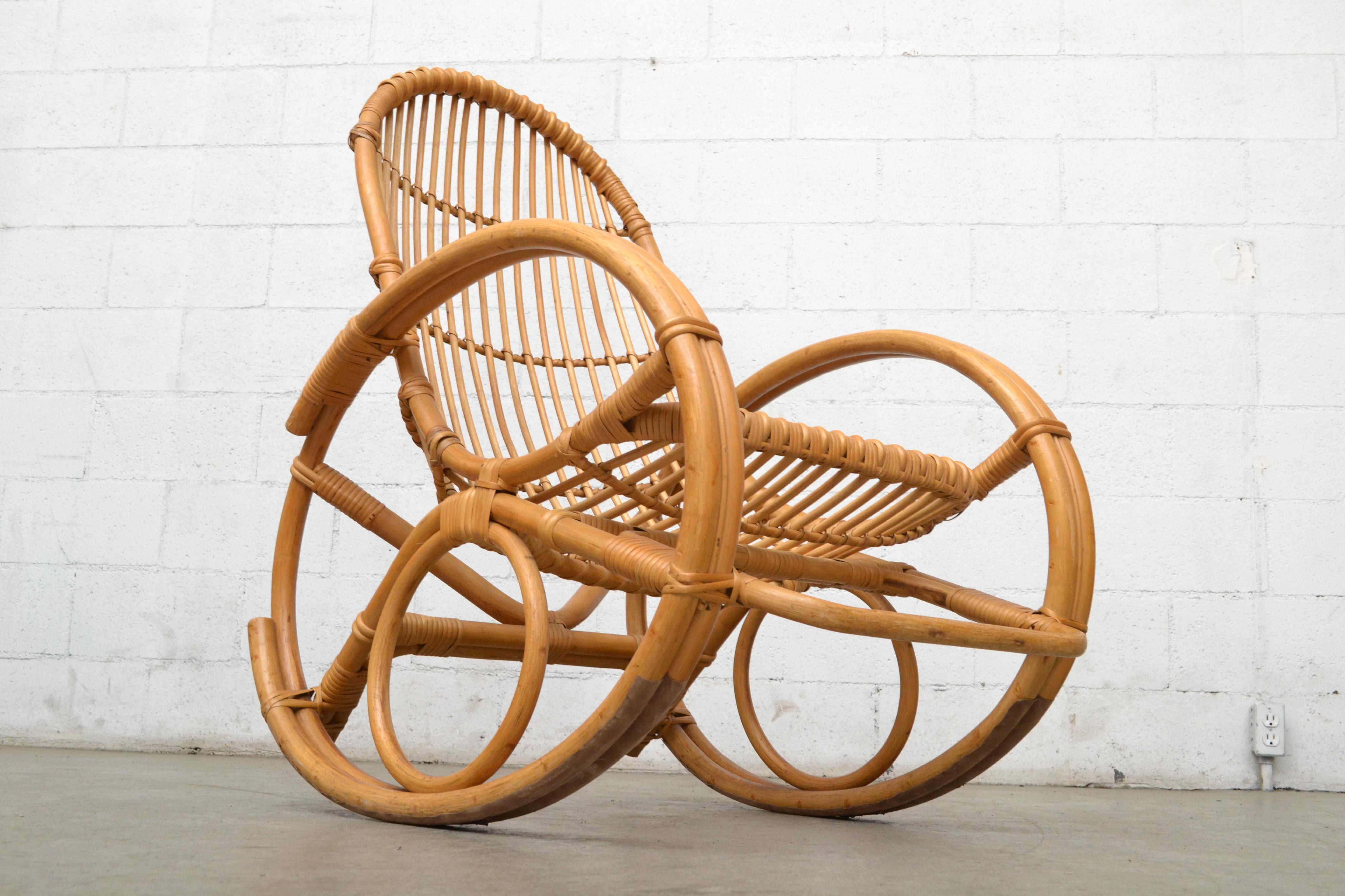 Dutch Franco Albini Style Bamboo Rocking Chair