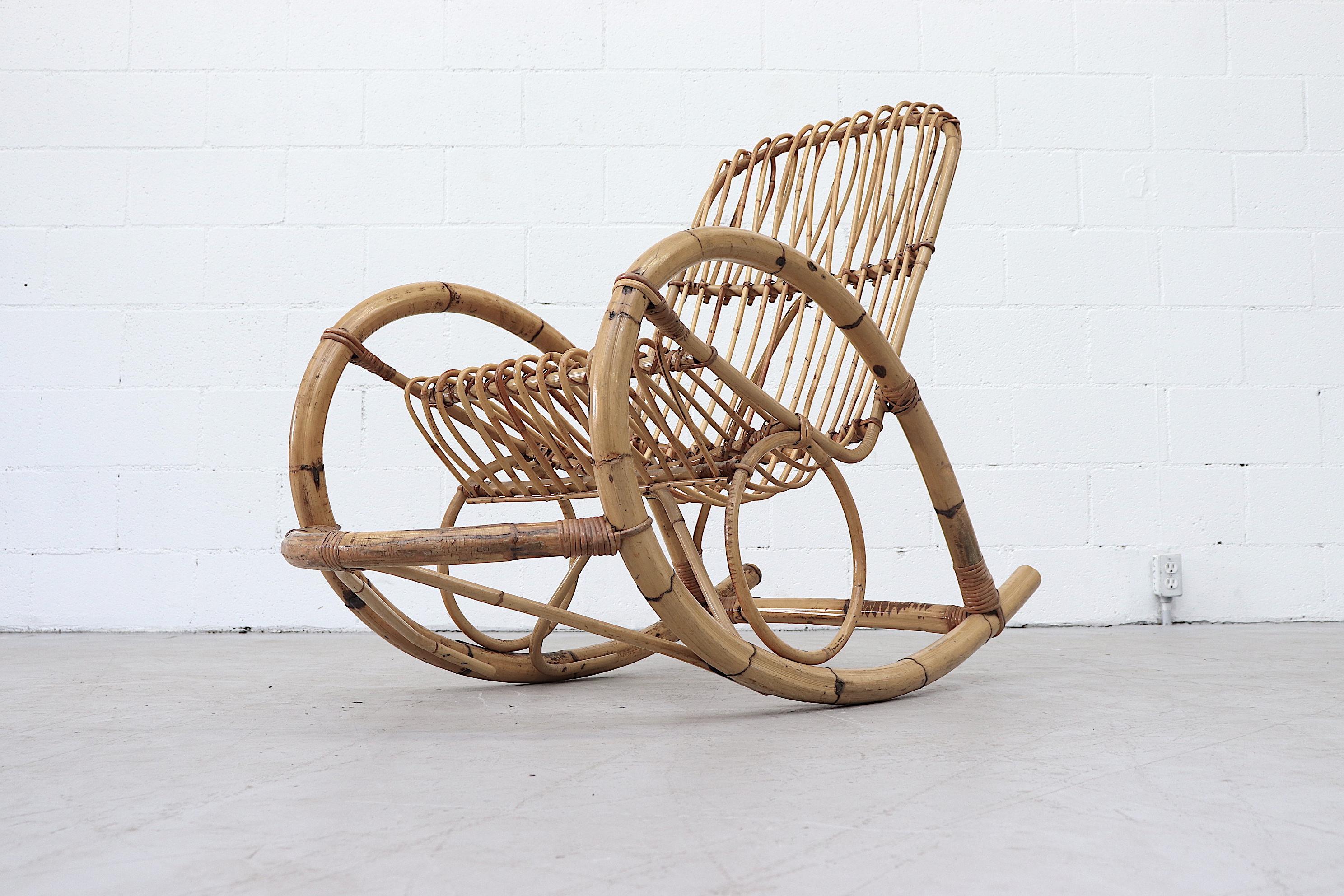 Dutch Franco Albini Style Bamboo Rocking Chair