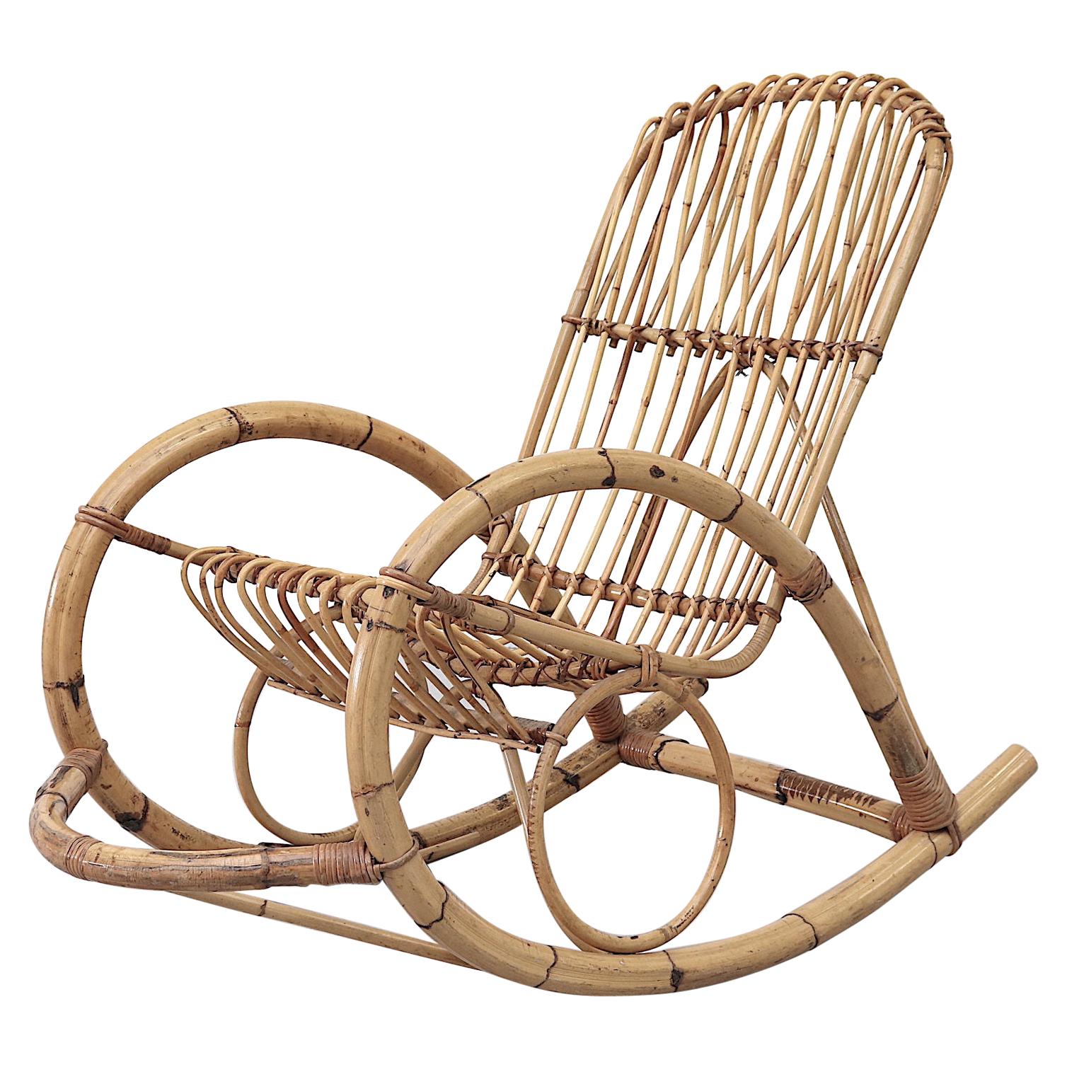 Franco Albini Style Bamboo Rocking Chair