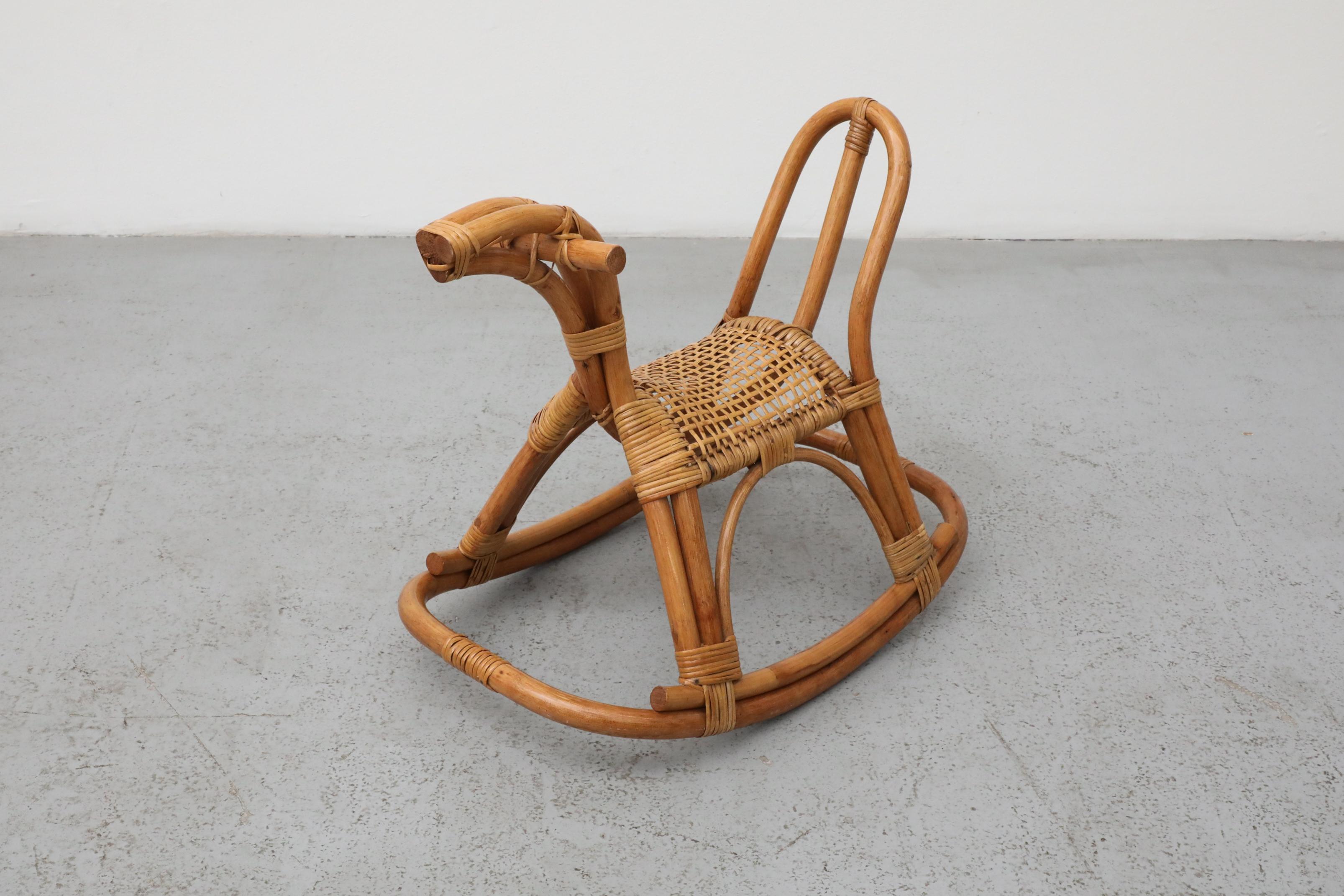 Franco Albini Style Children's Bamboo Rocking Horse In Good Condition For Sale In Los Angeles, CA