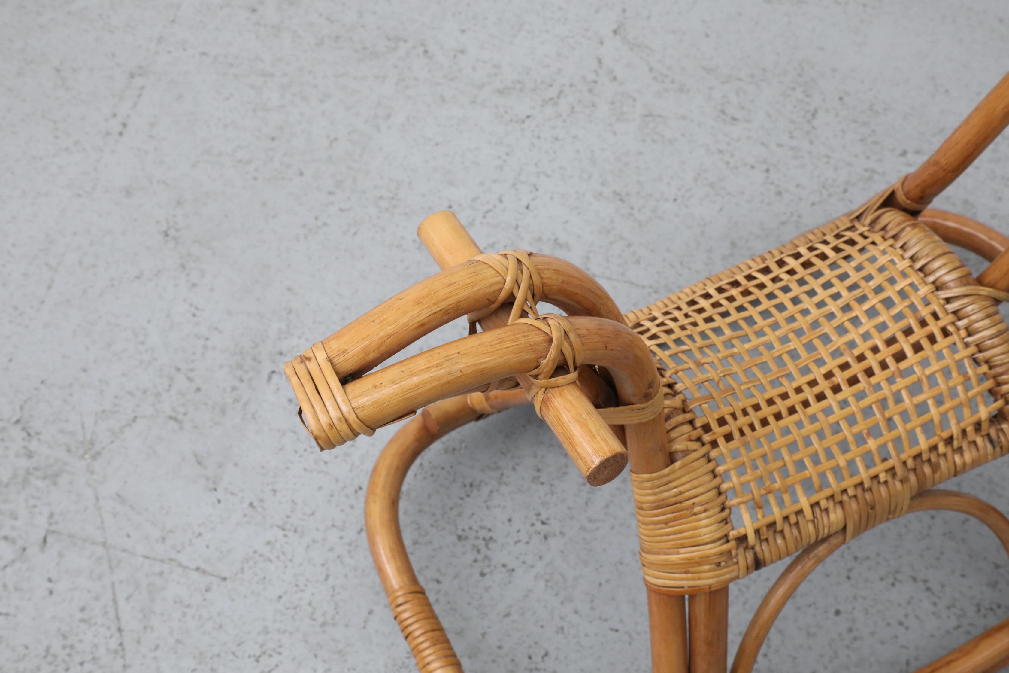 Late 20th Century Franco Albini Style Children's Bamboo Rocking Horse For Sale