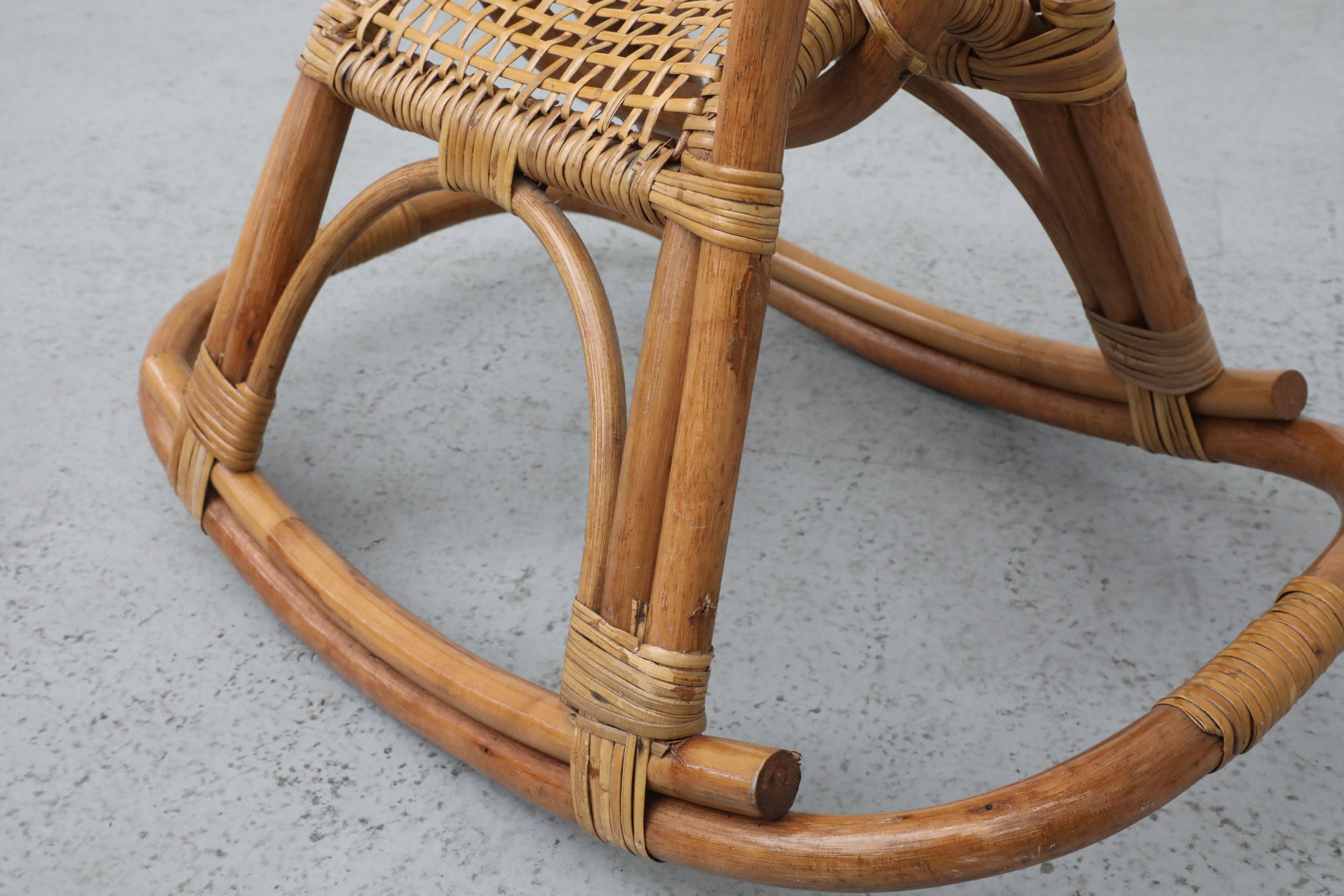 Franco Albini Style Children's Bamboo Rocking Horse For Sale 3