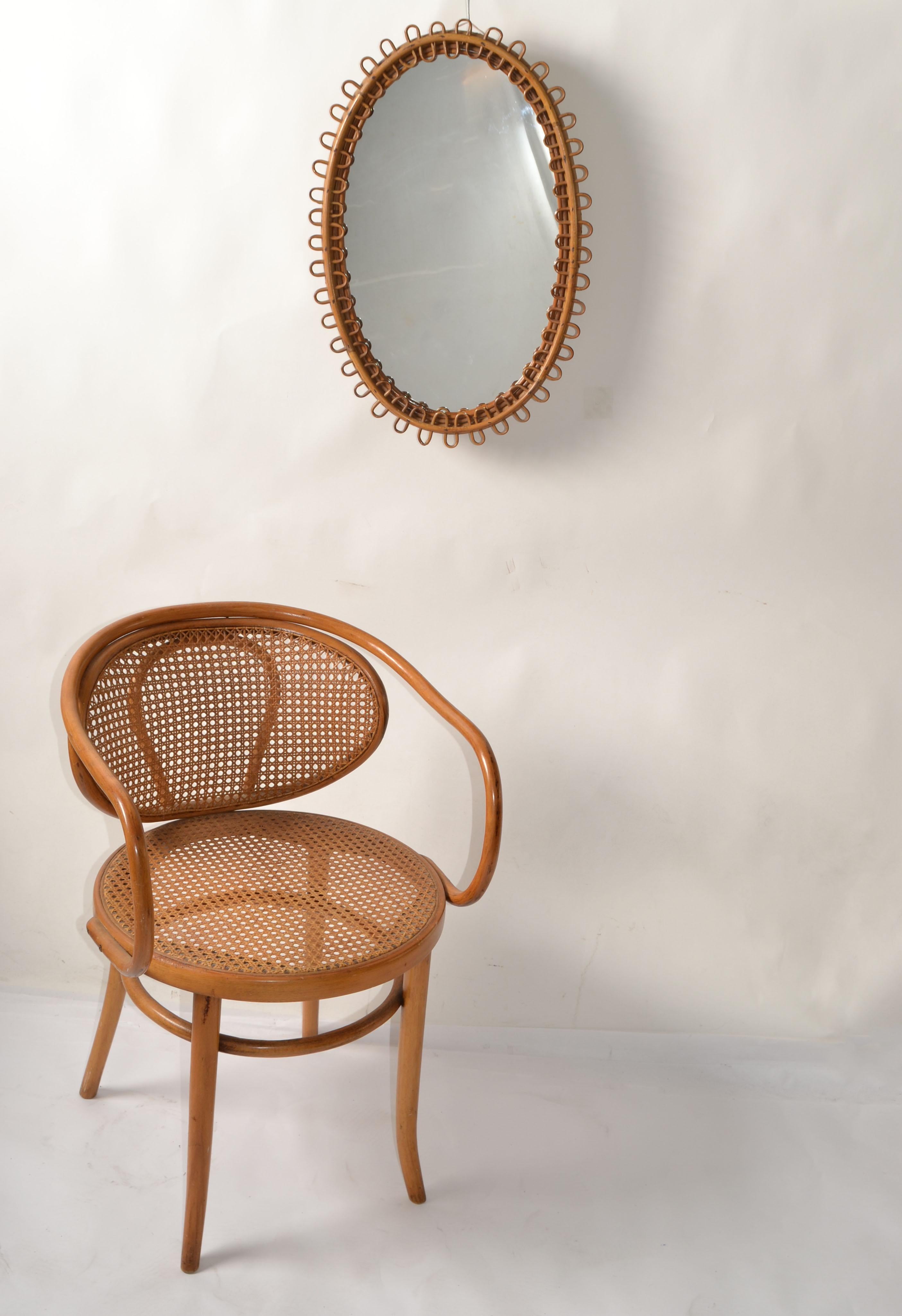 Specchio da parete ovale ovale in bambù bruciato in stile Franco Albini, realizzato a mano. in vendita 5