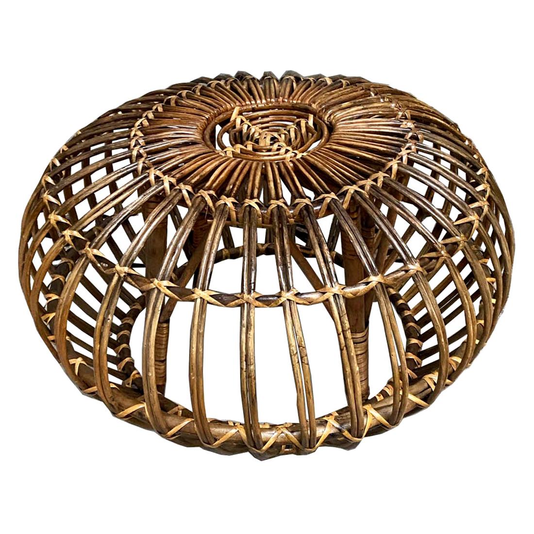 Franco Albini Attributed Handwoven Rattan / Wicker Ottoman, Italy, 1960s