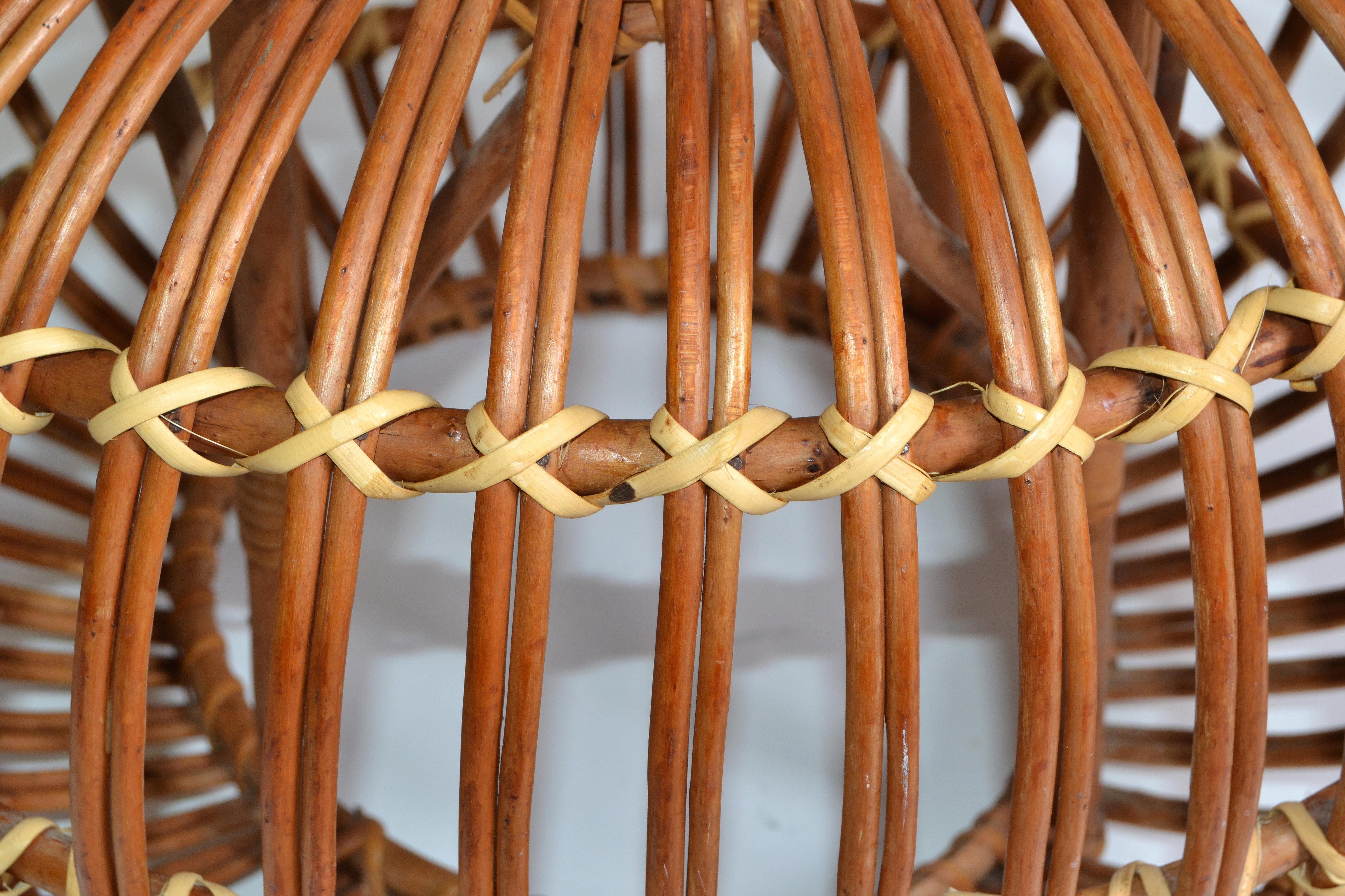 Mid-20th Century Franco Albini Style Handwoven Rattan / Wicker Ottoman, Pouf, Footstool, Italy