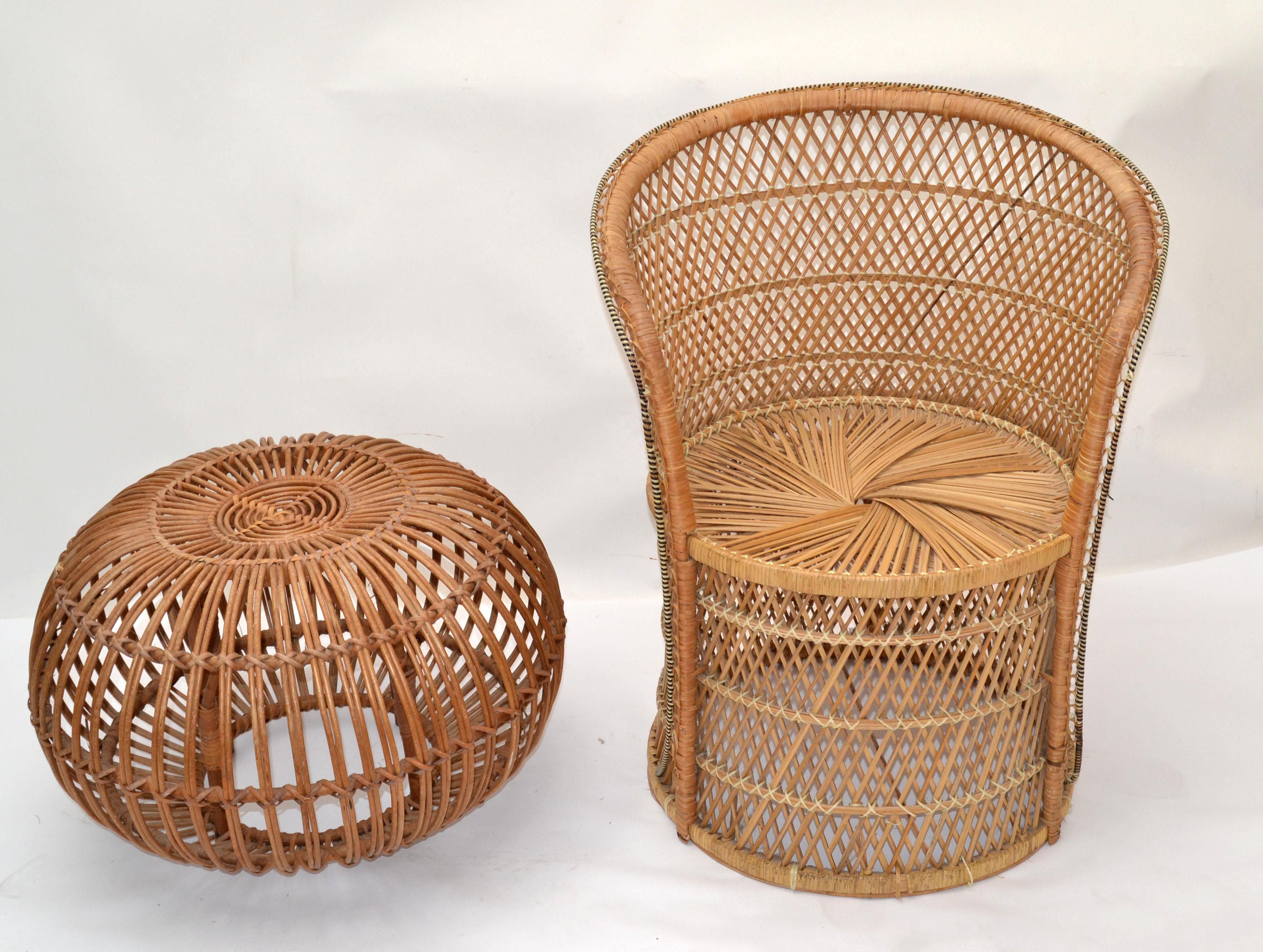 Franco Albini Style Handwoven Rattan / Wicker Ottoman, Pouf, Footstool, Italy 5