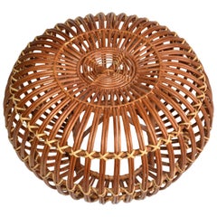 Franco Albini Style Handwoven Rattan / Wicker Ottoman, Pouf, Footstool, Italy