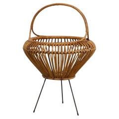 Franco Albini Style Italian Bamboo Riviera Basket or Magazine Stand on Wire Legs