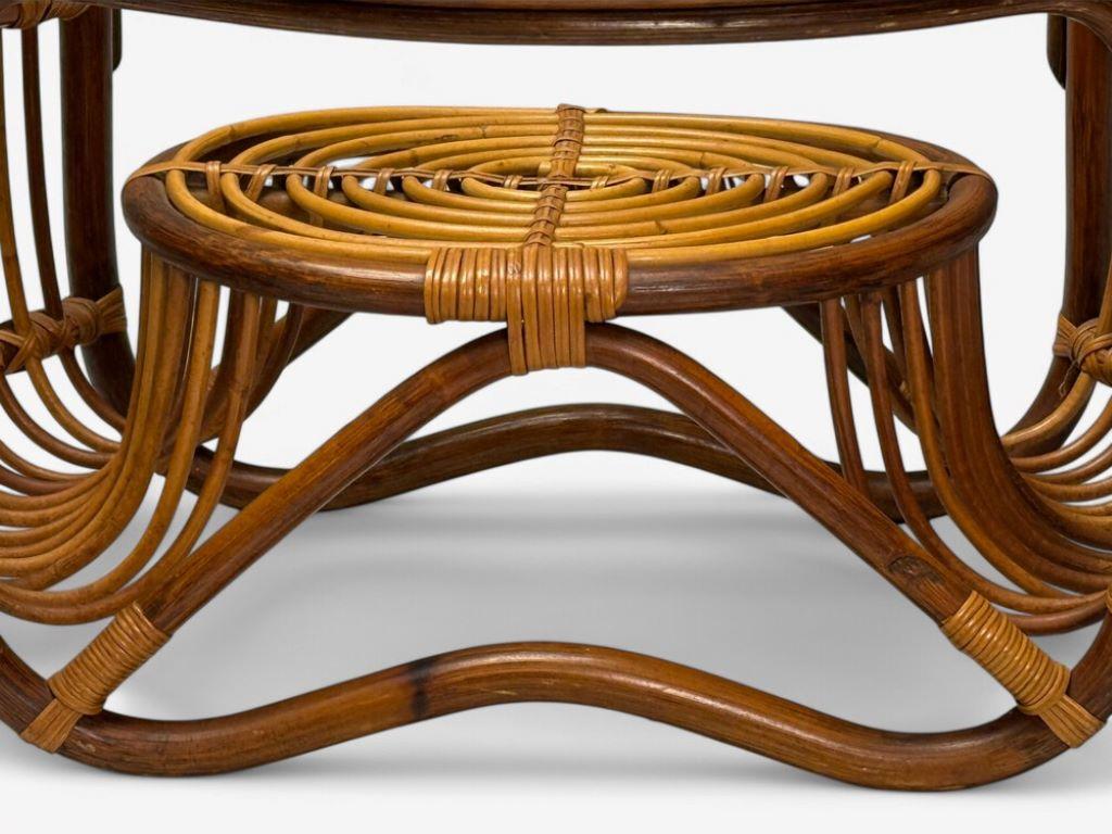 Franco Albini-Stil, Italienische Mid-Century-Modern-Beistelltische, Bambus, Rattan im Angebot 5