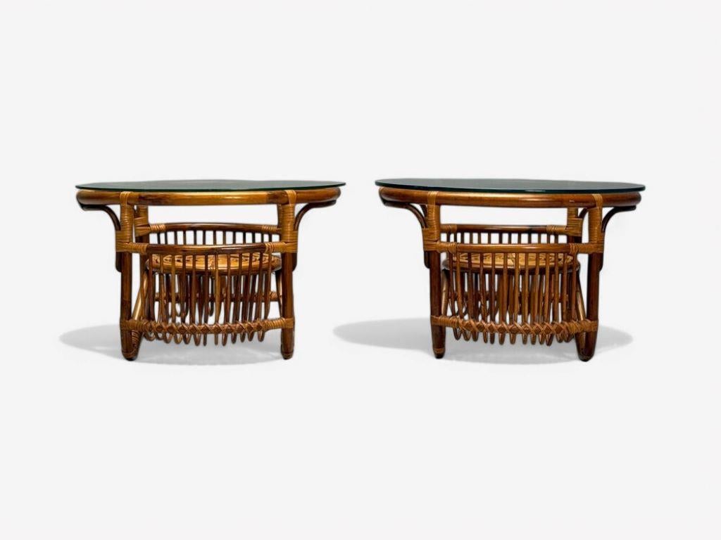 Franco Albini-Stil, Italienische Mid-Century-Modern-Beistelltische, Bambus, Rattan im Angebot 3