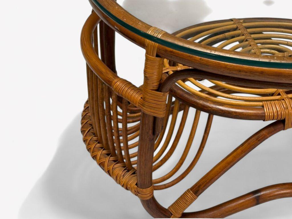 Franco Albini-Stil, Italienische Mid-Century-Modern-Beistelltische, Bambus, Rattan im Angebot 4
