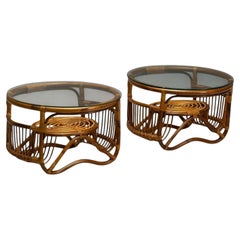 Franco Albini-Stil, Italienische Mid-Century-Modern-Beistelltische, Bambus, Rattan