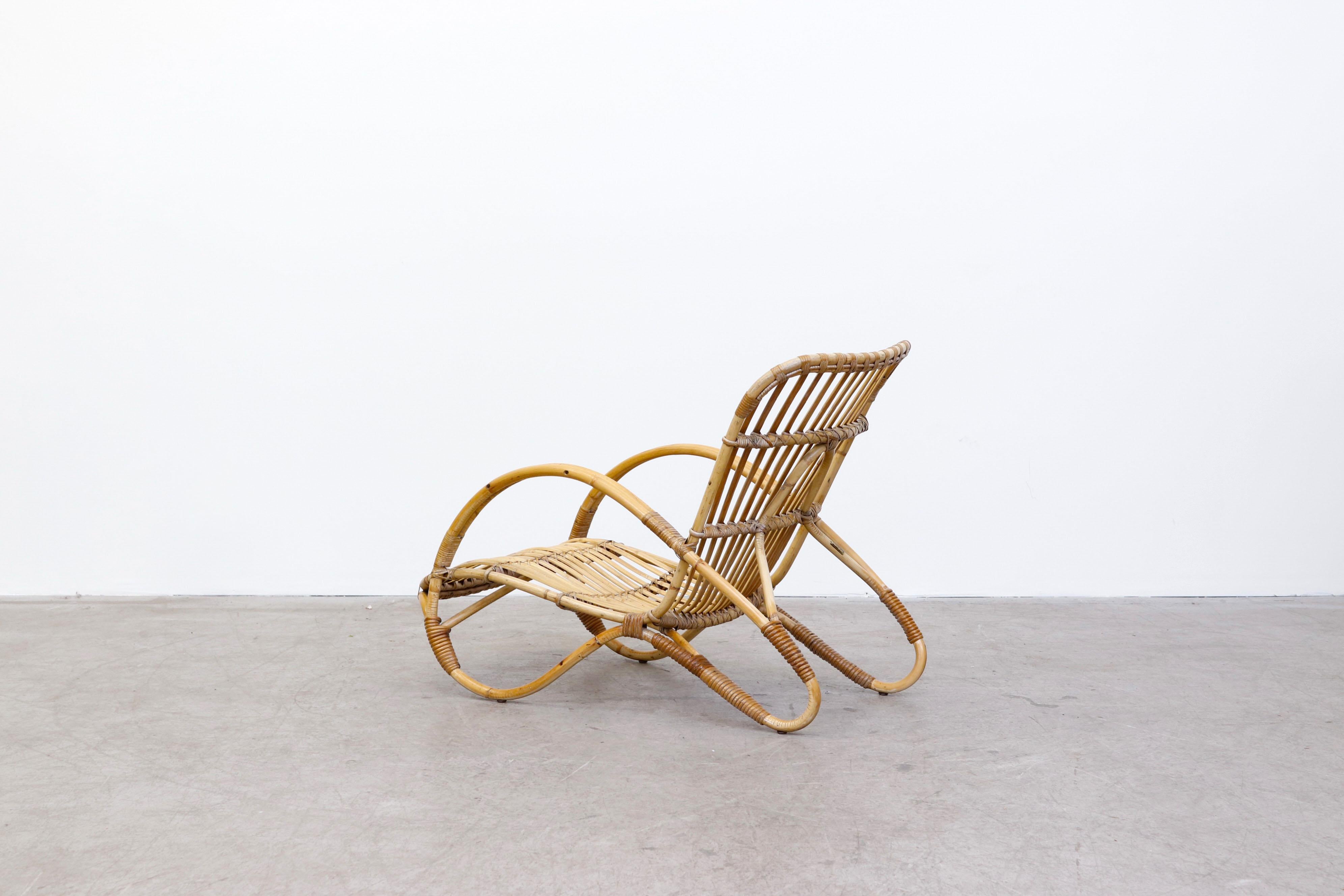 Franco Albini Style Low Bamboo Lounge Chair by Rohé Noordwolde In Good Condition In Los Angeles, CA