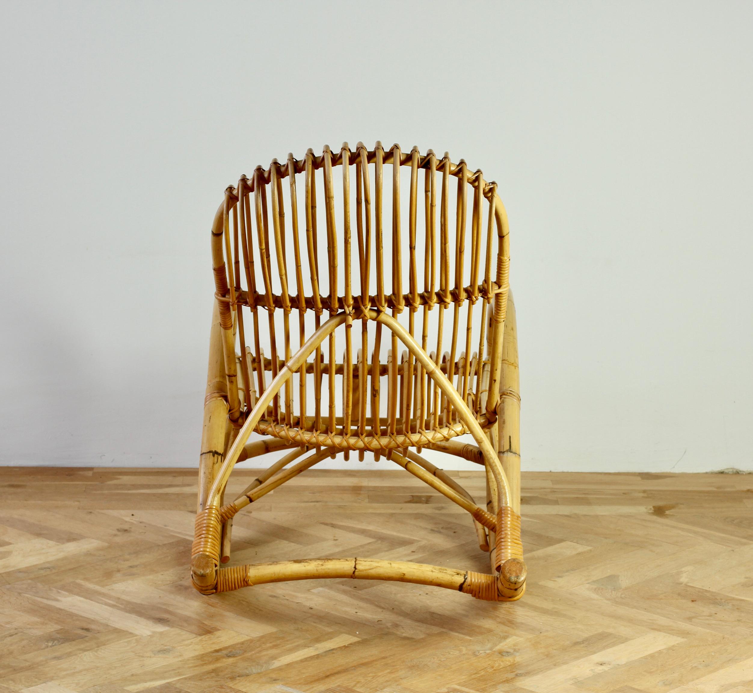 Chaise longue à bascule en bambou courbé et rotin du milieu du siècle, style Franco Albini en vente 4