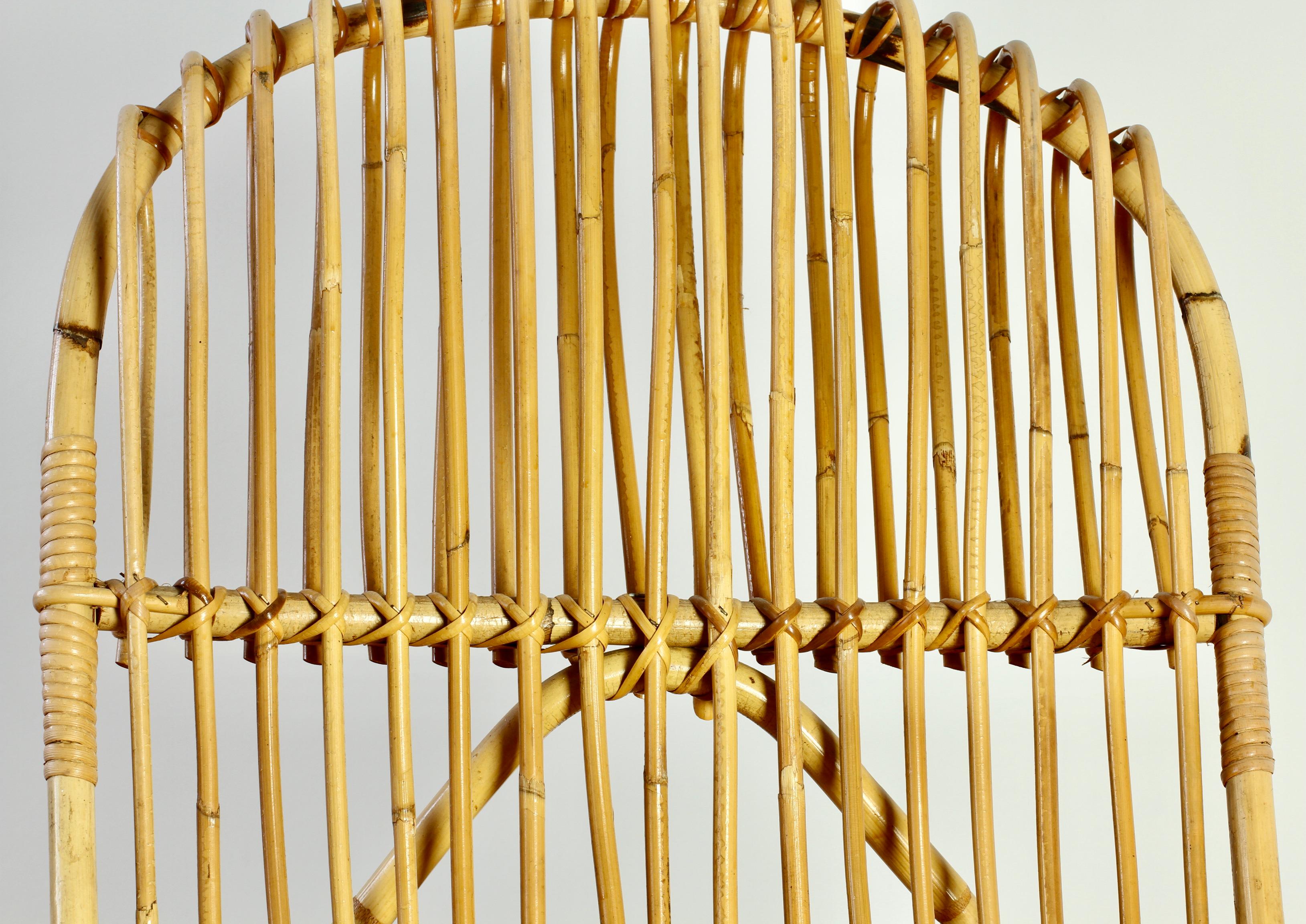 Chaise longue à bascule en bambou courbé et rotin du milieu du siècle, style Franco Albini en vente 10