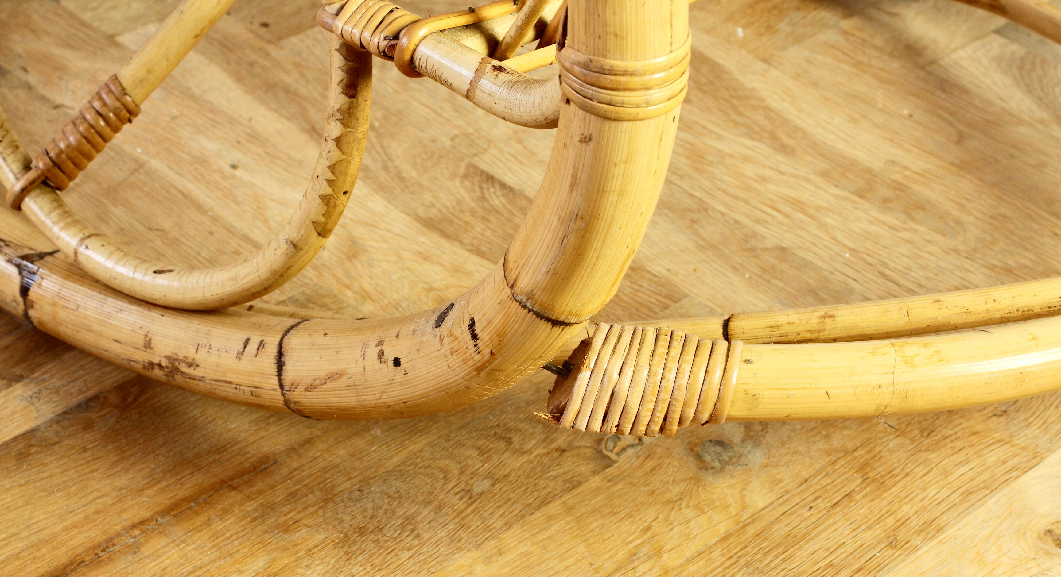 Franco Albini Stil Mid-Century Schaukel-Loungesessel aus gebogenem Bambus und Rattan im Angebot 13