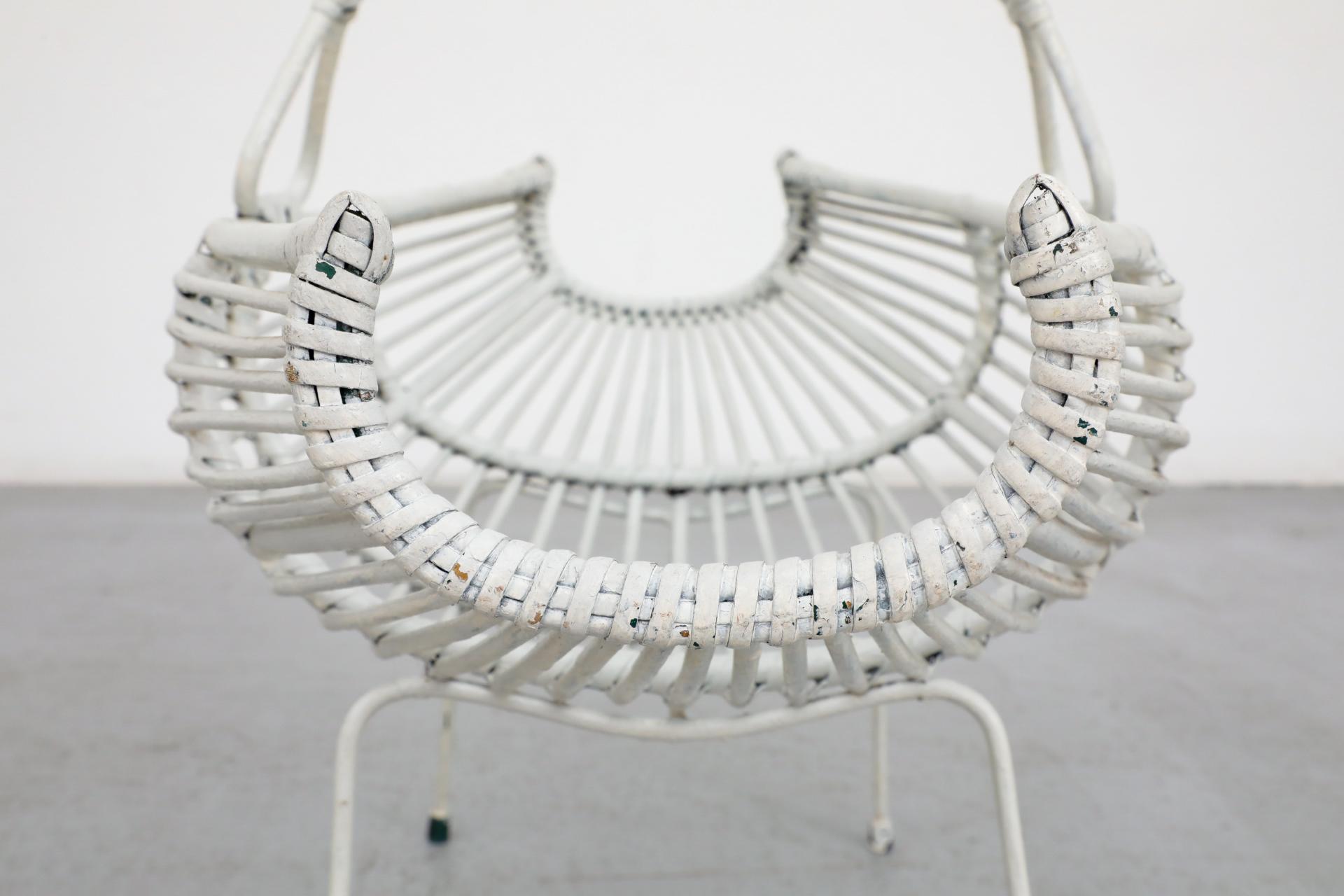 Franco Albini Stil Mid-Century blass grau über gemalt Bambus Korb im Angebot 6