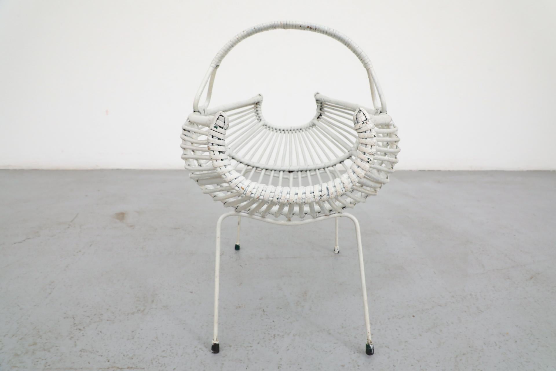 Franco Albini Stil Mid-Century blass grau über gemalt Bambus Korb im Angebot 7