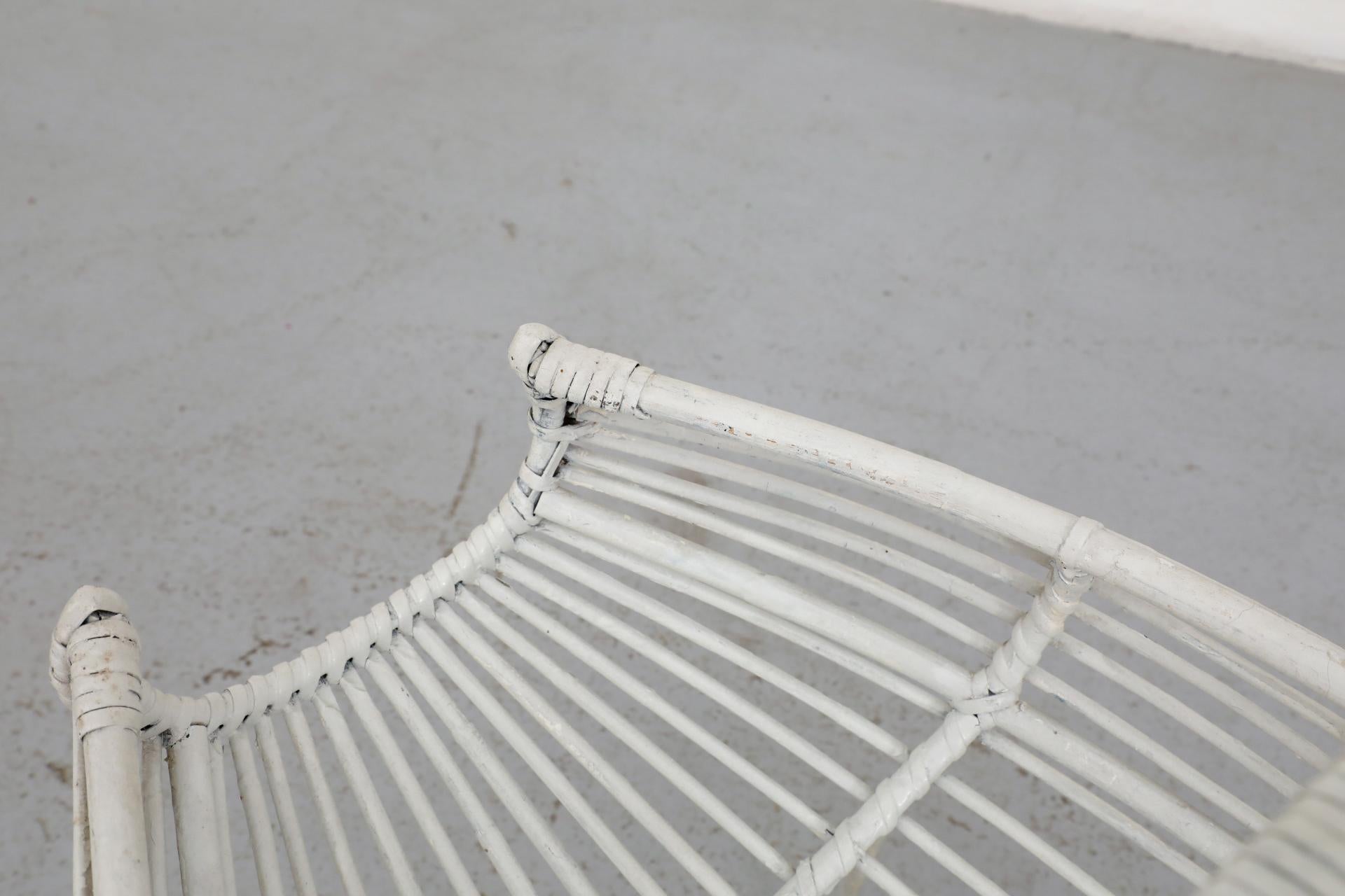 Franco Albini Stil Mid-Century blass grau über gemalt Bambus Korb im Angebot 2