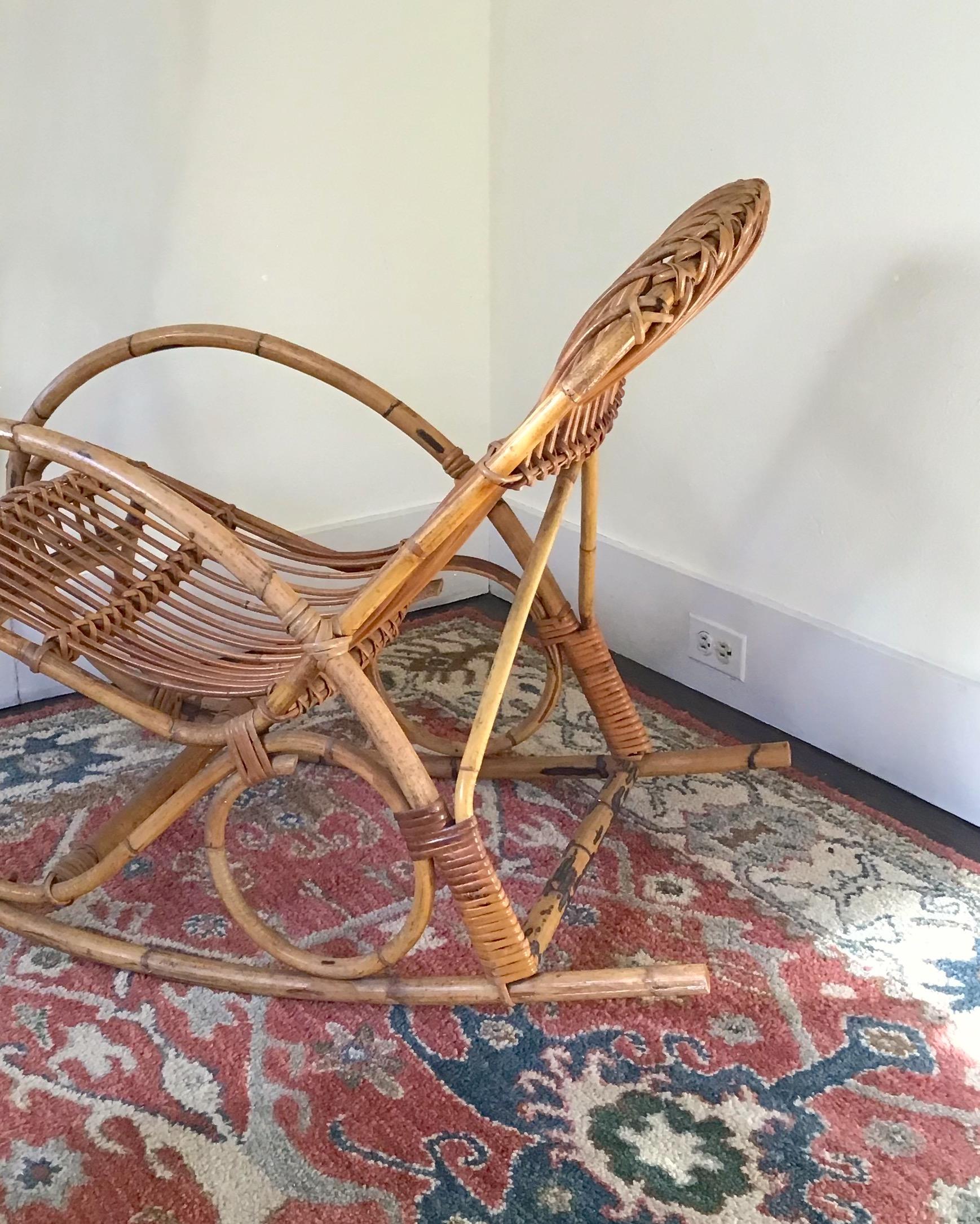 Rattan Rocking Chair Franco Albini Style Mid Century 1